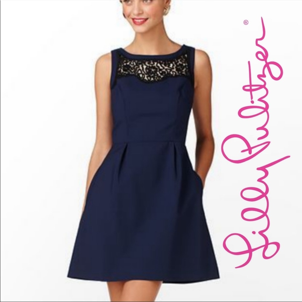 Lilly Pulitzer Emmy Shift Dress in Navy Blue with Black Trim size 8